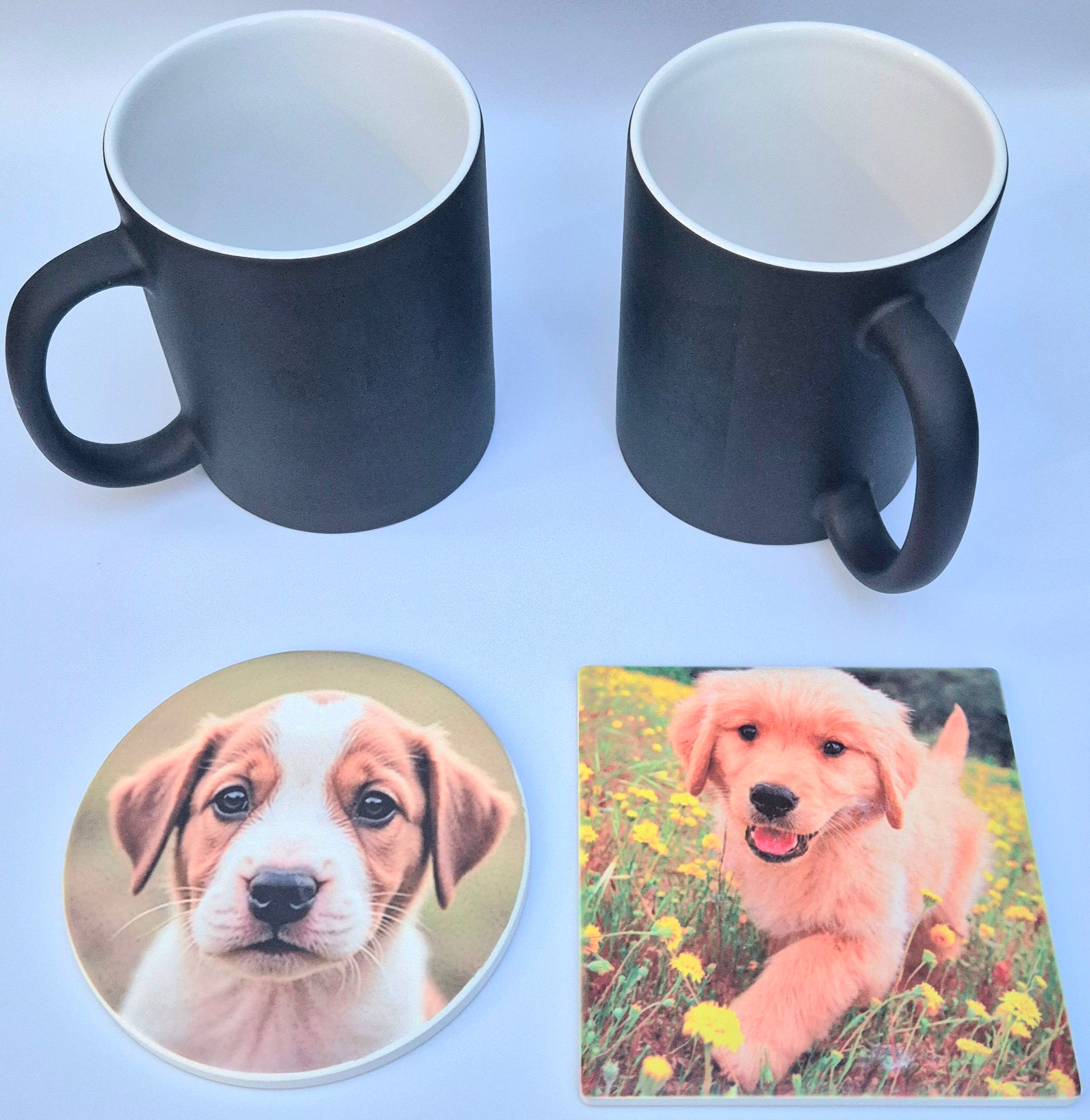 2 Magic Mugs + 2 Personalized Coasters
