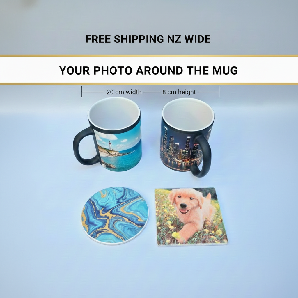 2 Magic Mugs + 2 Personalized Coasters